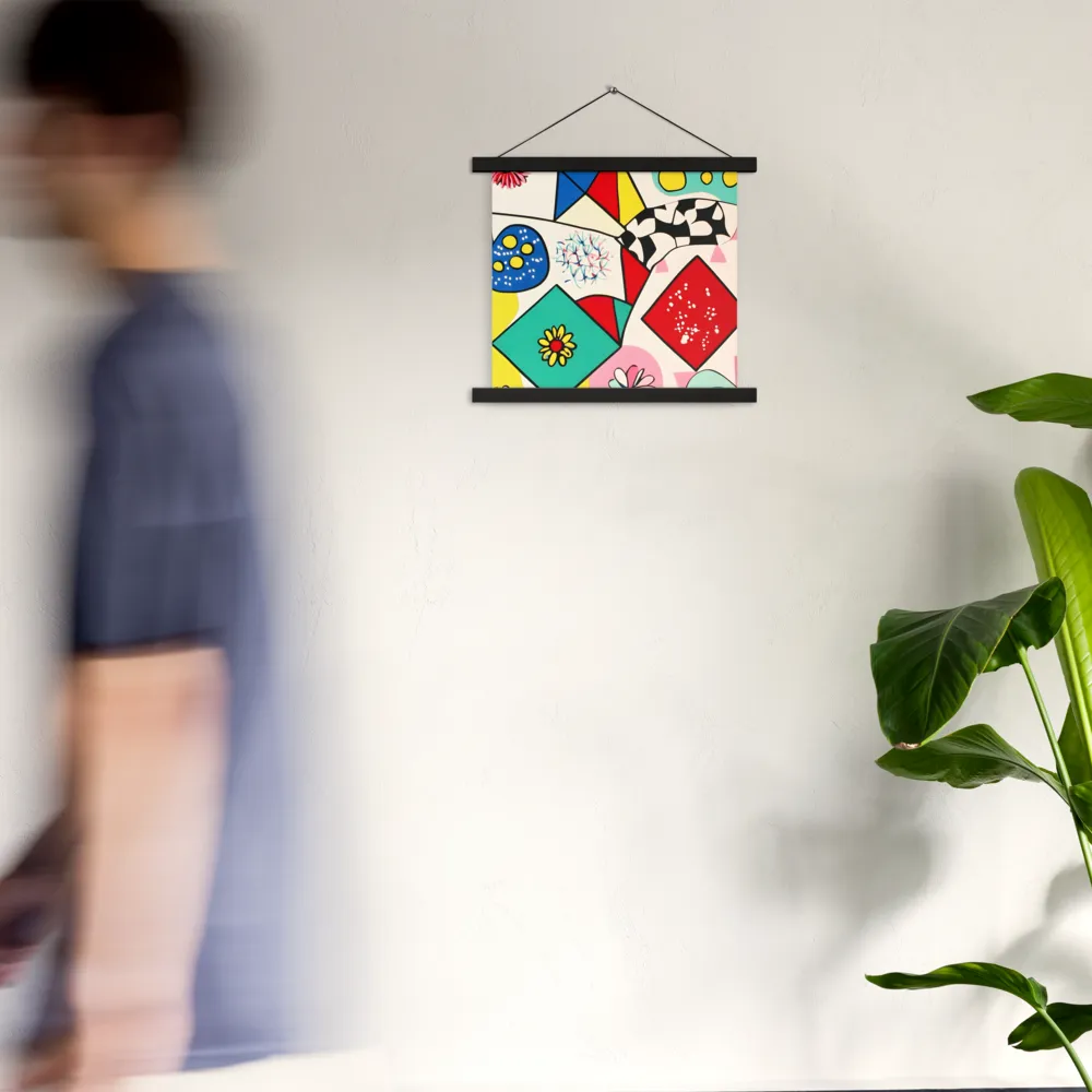 Joyful Geometry: A Playful Dance of Shapes and Colors | Poster With Black Wood Hanger | 14″×14″