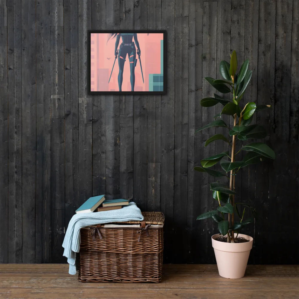Urban Sentinel: A Warrior's Stand | Canvas with Black Frame | 16″×20″