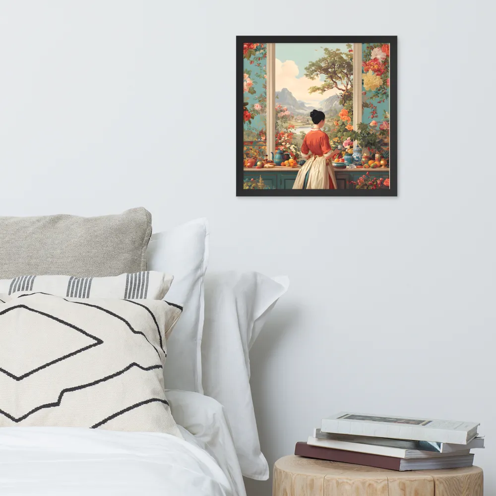 Window to the Garden 
 Poster with Black Frame | 16″x 16″