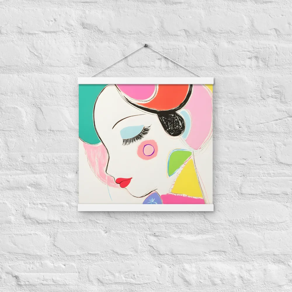 Whimsical Portrait in Colorful Abstraction | Poster With White Wood Hanger | 16″×16″