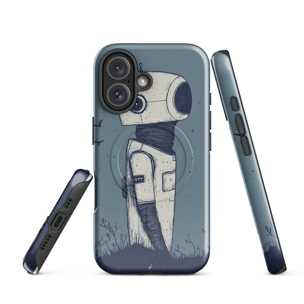 Contemplative Robot in a Barren Landscape | Phone Case |  16 | MagSafe® Tough Case | Glossy