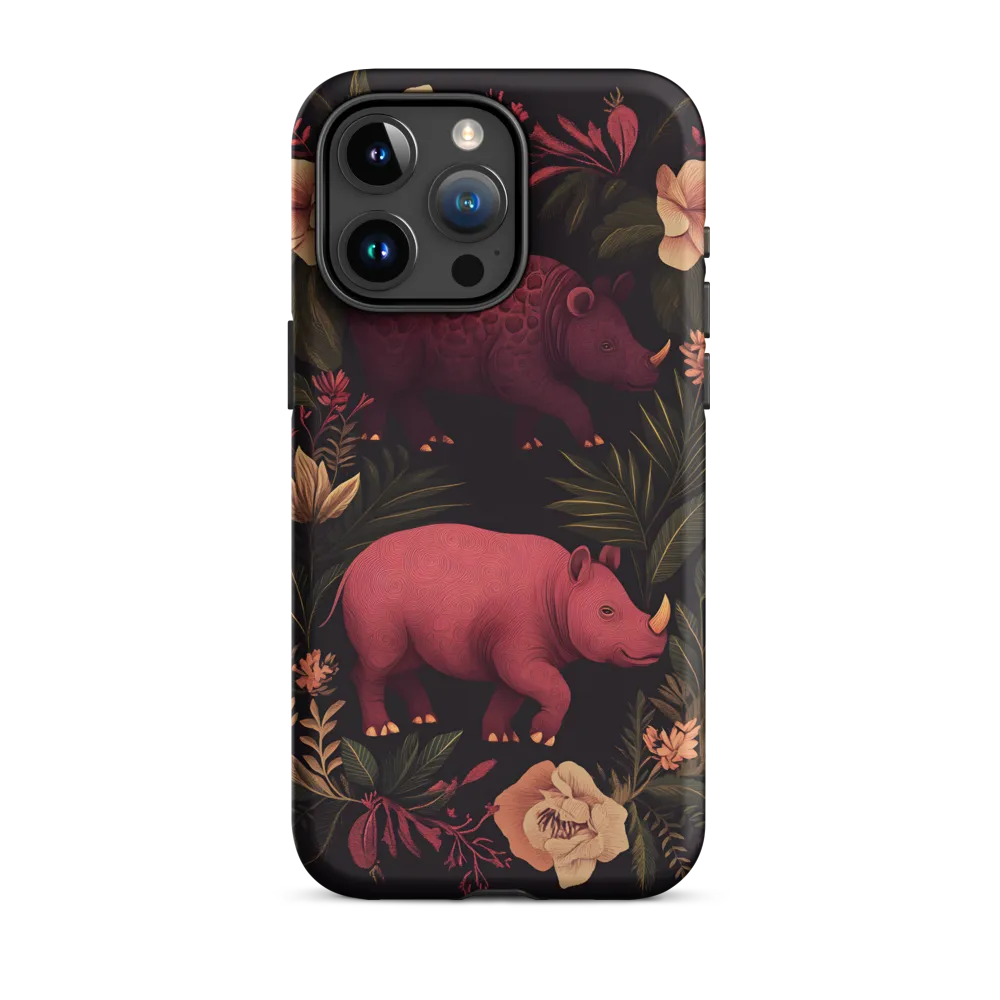 Rhinos in Floral Embrace