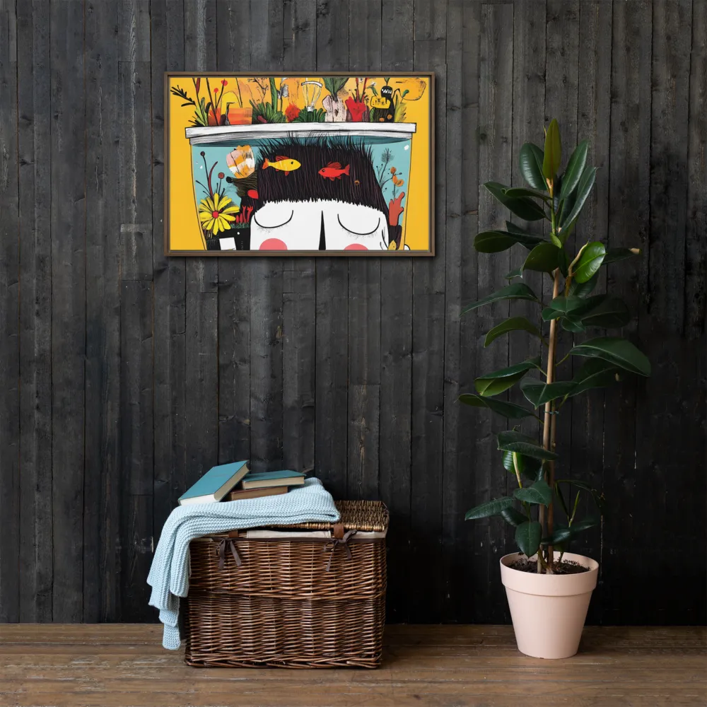 Whimsical Garden Head | Canvas with Brown Frame | 20″×30″