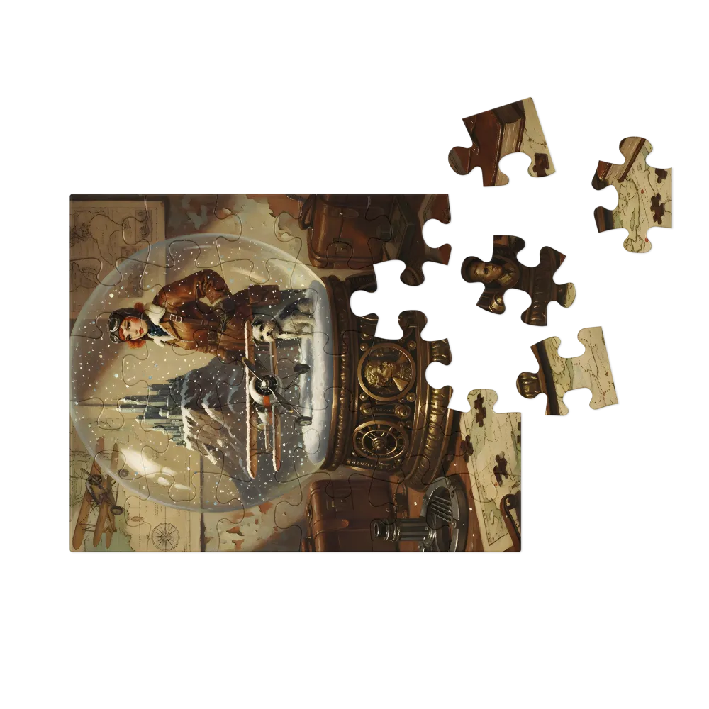 Aviator Snow Globe 
 Jigsaw Puzzle in Tin Box