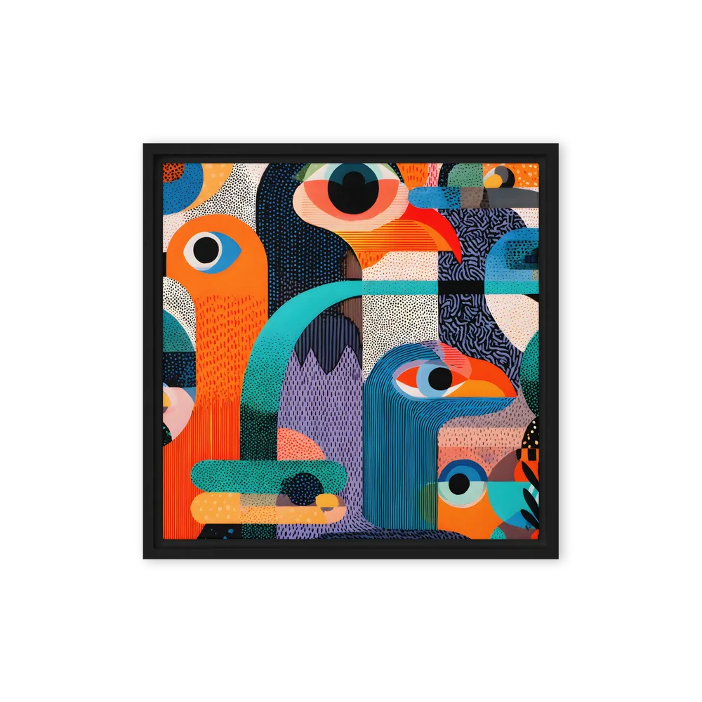 Playful Geometric Birds 
 Canvas with Black Frame