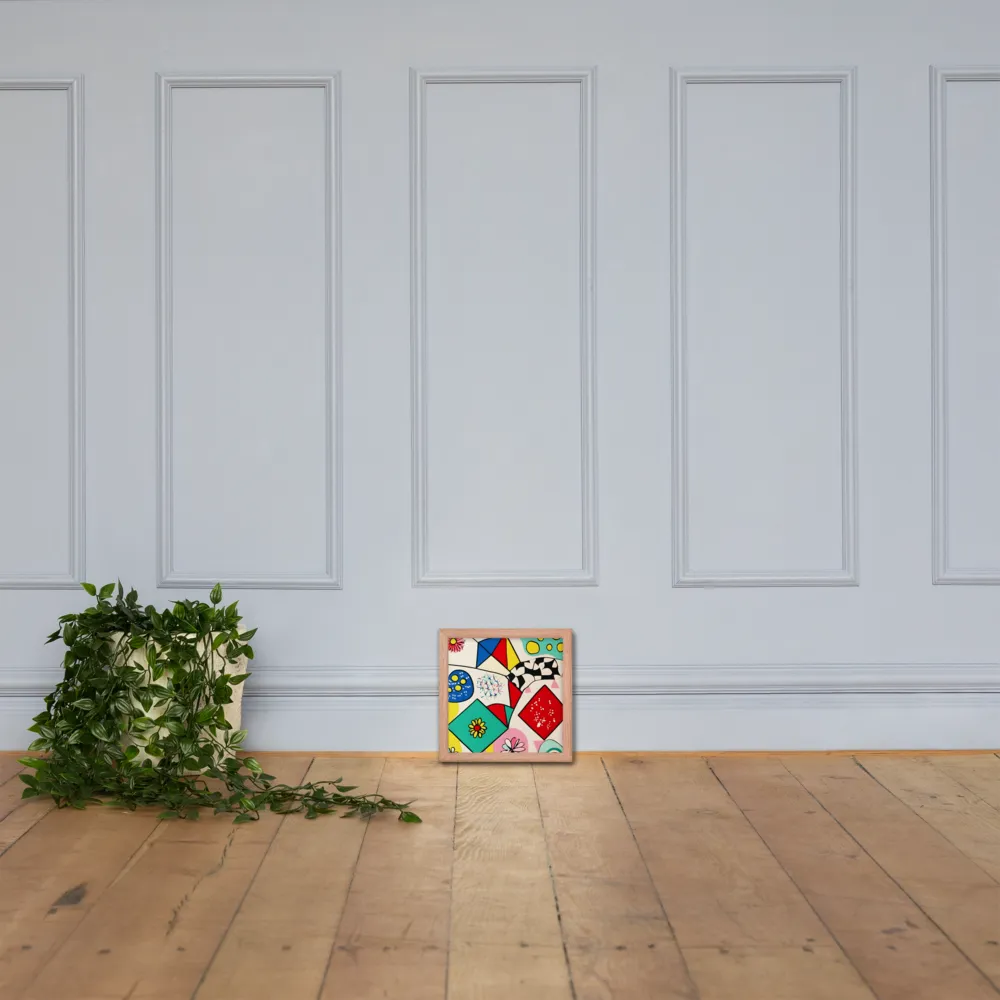 Joyful Geometry: A Playful Dance of Shapes and Colors | Poster with Red oak Frame | 10″×10″