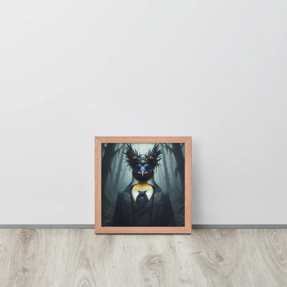 Regal Penguin 
 Poster with Red oak Frame | 10″x 10″