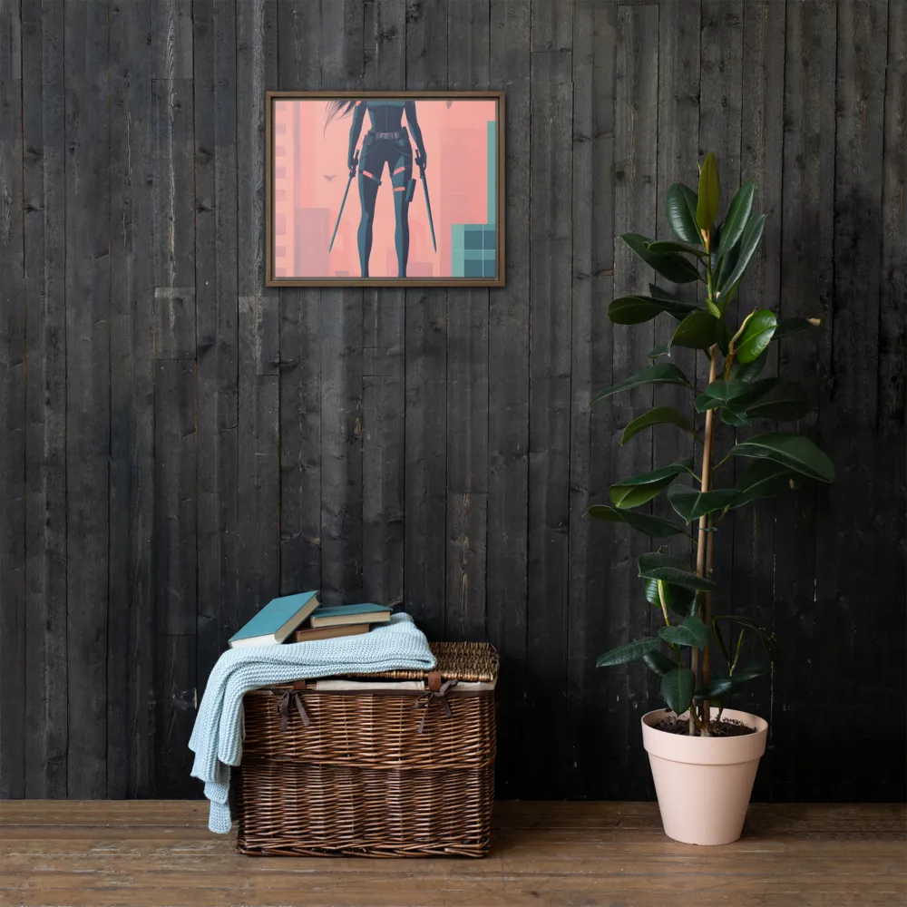 Urban Sentinel: A Warrior's Stand | Canvas with Brown Frame | 16″×20″