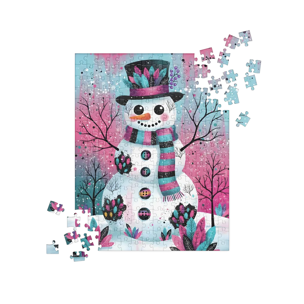 Pink & Teal Snowman 
 Jigsaw Puzzle