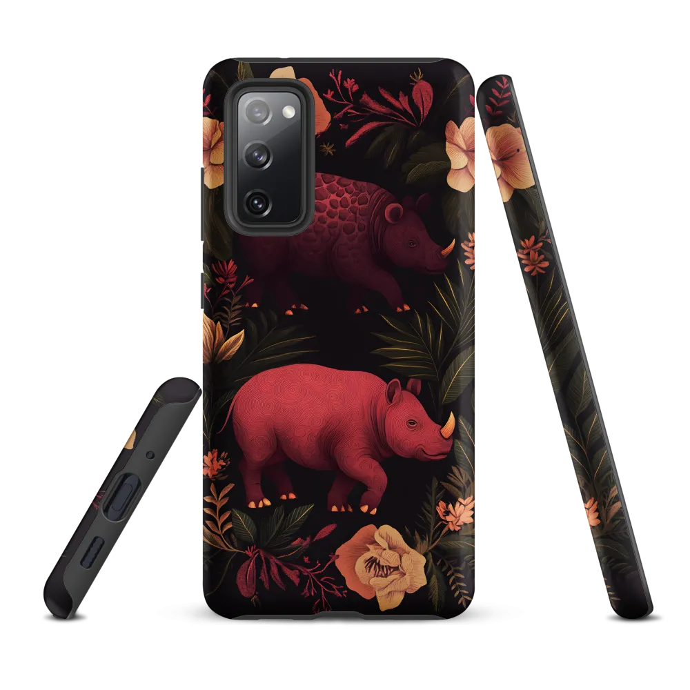 Rhinos in Floral Embrace