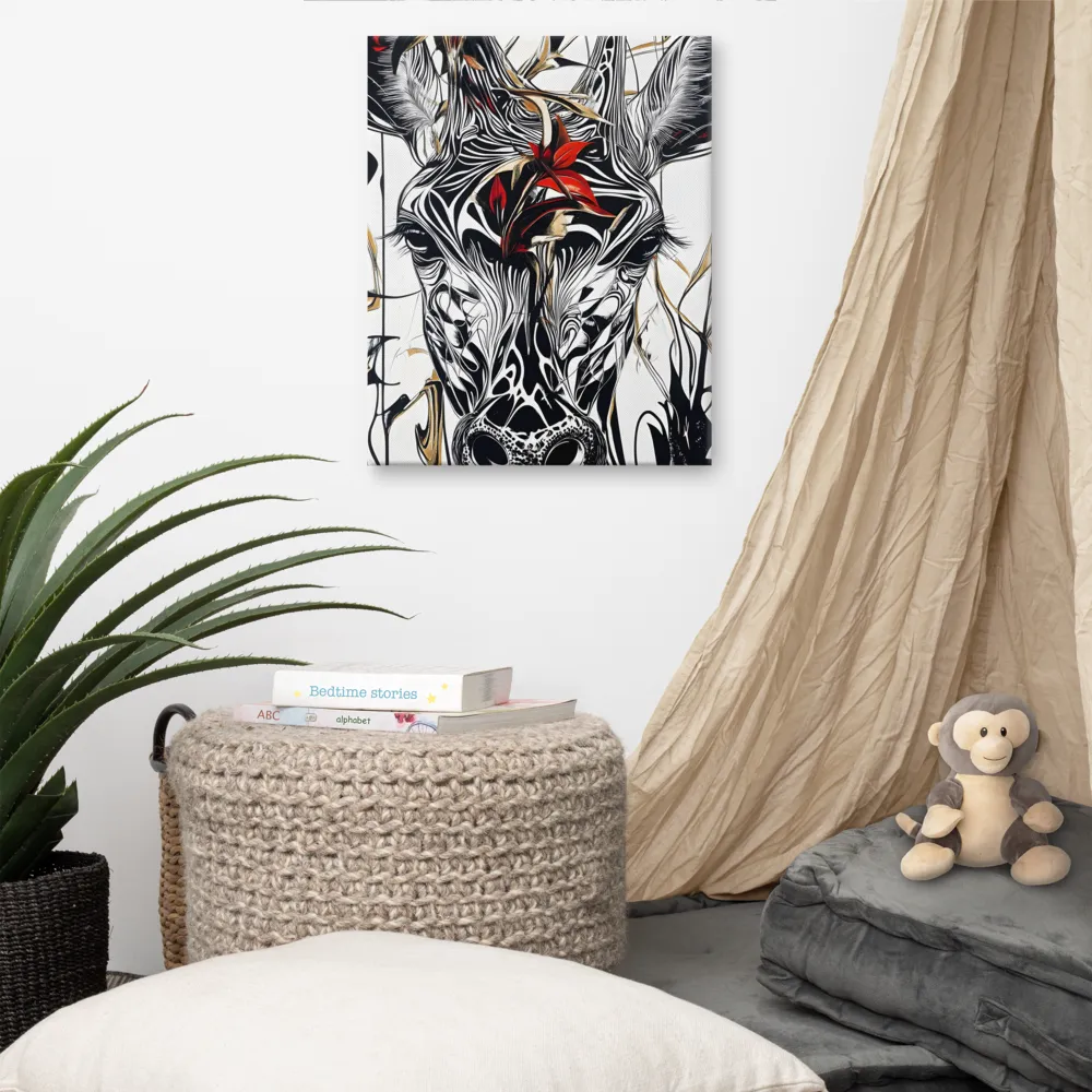Floral Elegance: The Giraffe's Portrait | Canvas | 16″×20″