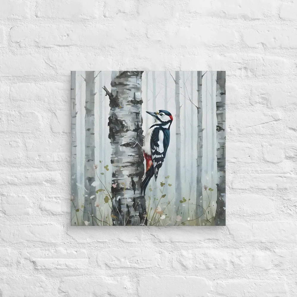Woodpecker on Birch 
 Canvas | 18″x 18″