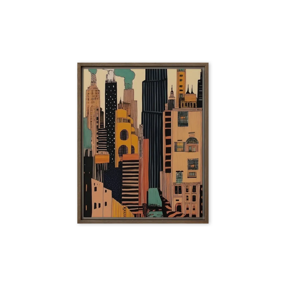 Urban Symphony in Ink | Canvas with Brown Frame | 8″×10″