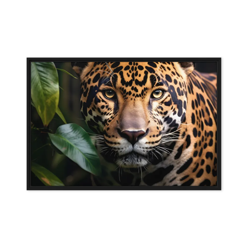 The Intensity of Nature: A Jaguar’s Gaze | Canvas with Black Frame | 20″×30″