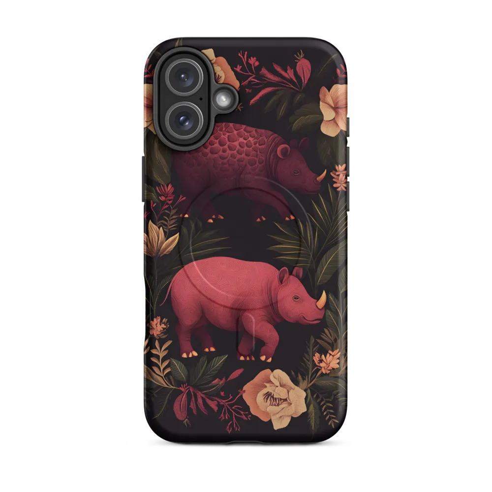 Rhinos in Floral Embrace