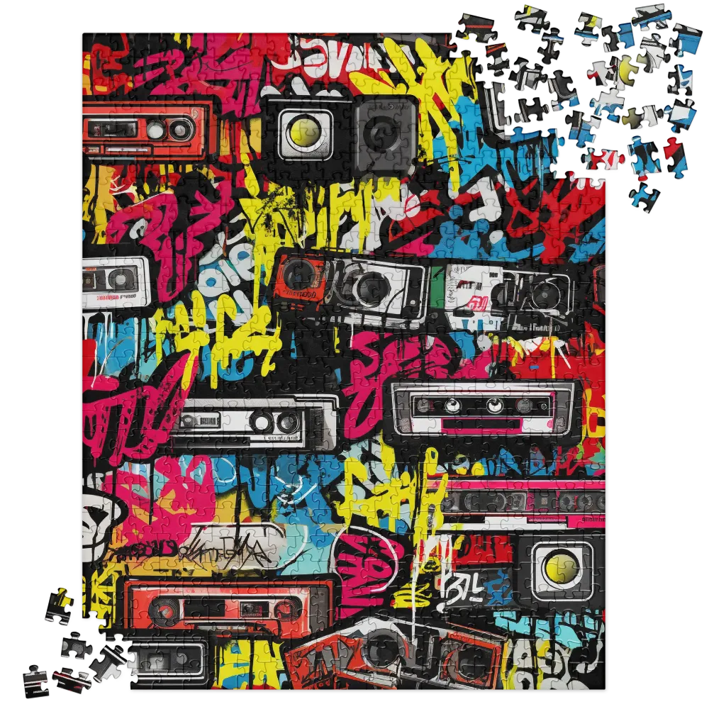 Urban Nostalgia: A Retro Cassette Explosion | Jigsaw Puzzle | 520 pieces