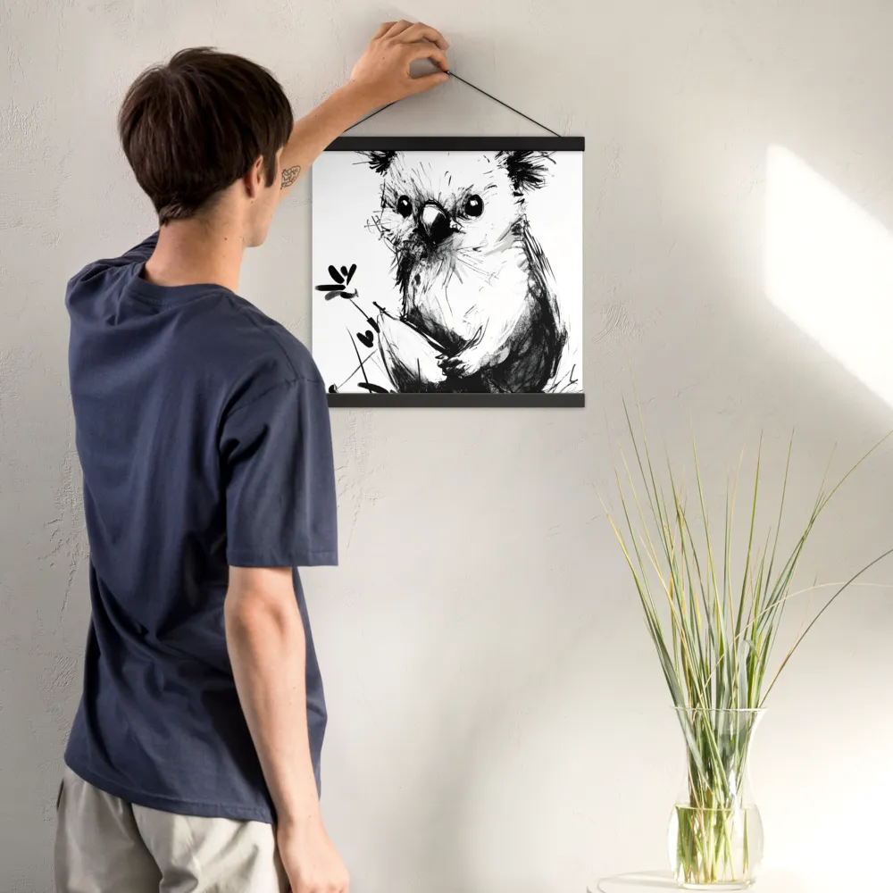 Whimsical Koala in Ink | Poster With Black Wood Hanger | 16″×16″