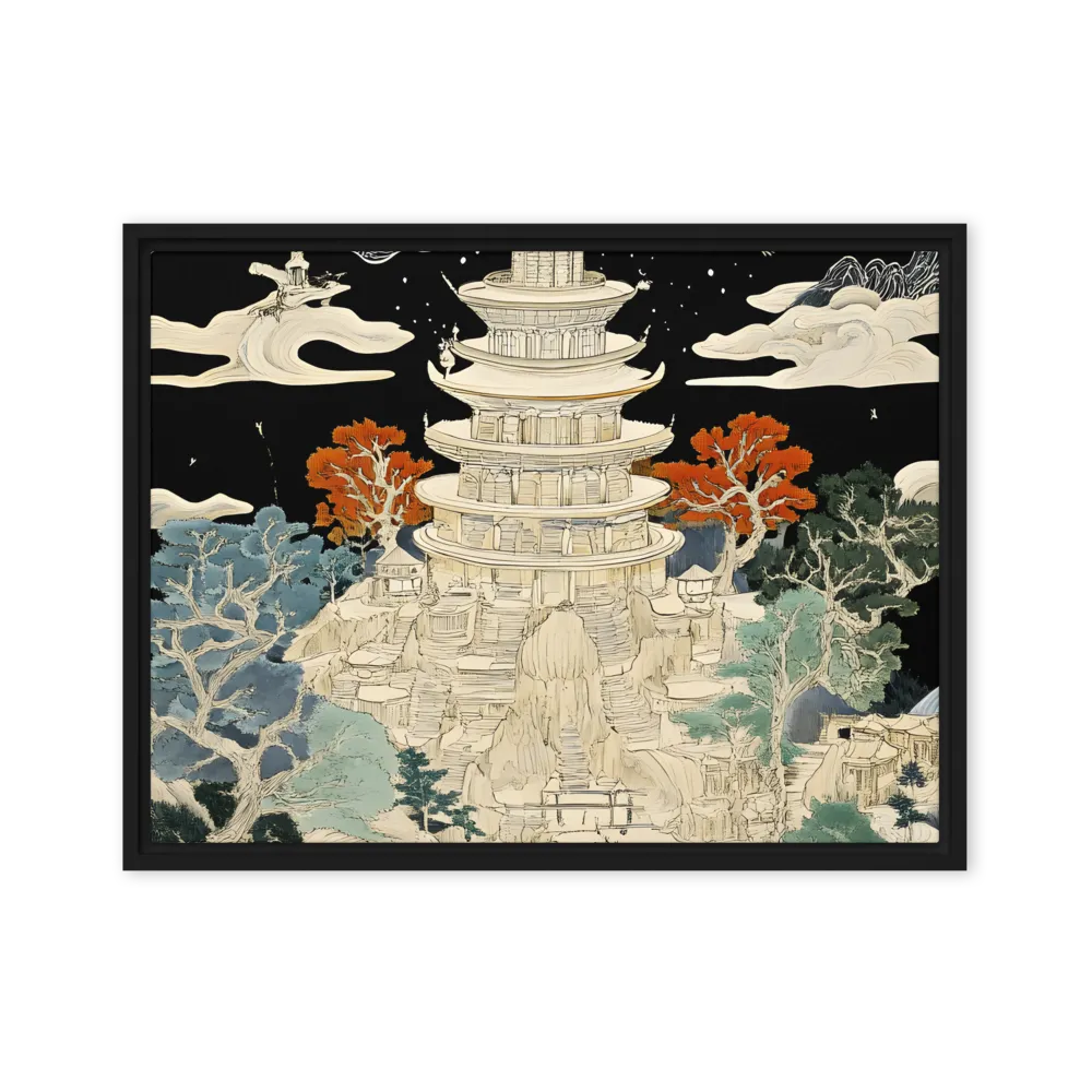 Whispers of the Pagoda | Canvas with Black Frame | 18″×24″