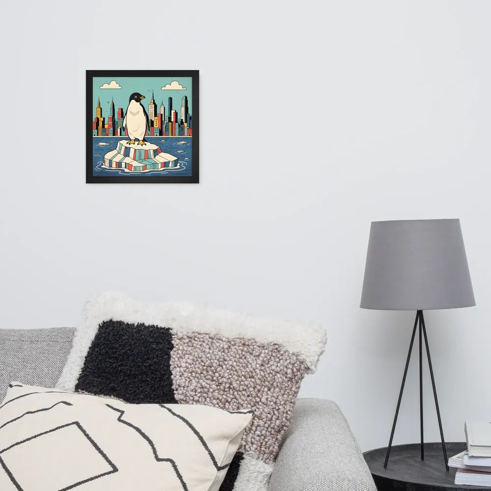 Urban Penguin 
 Poster with Black Frame | 12″x 12″