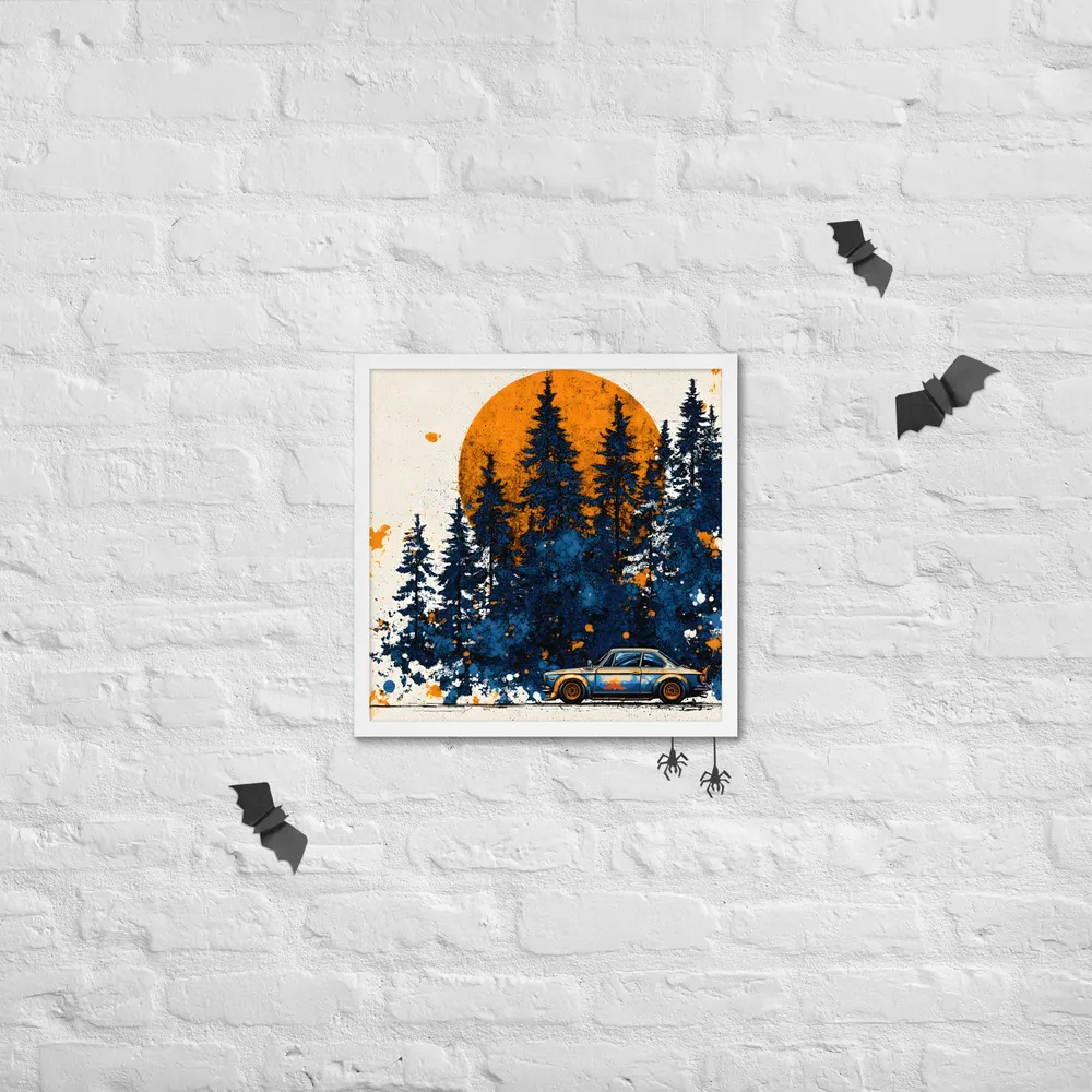 Sunset Forest Drive 
 Poster with White Frame | 18″x 18″