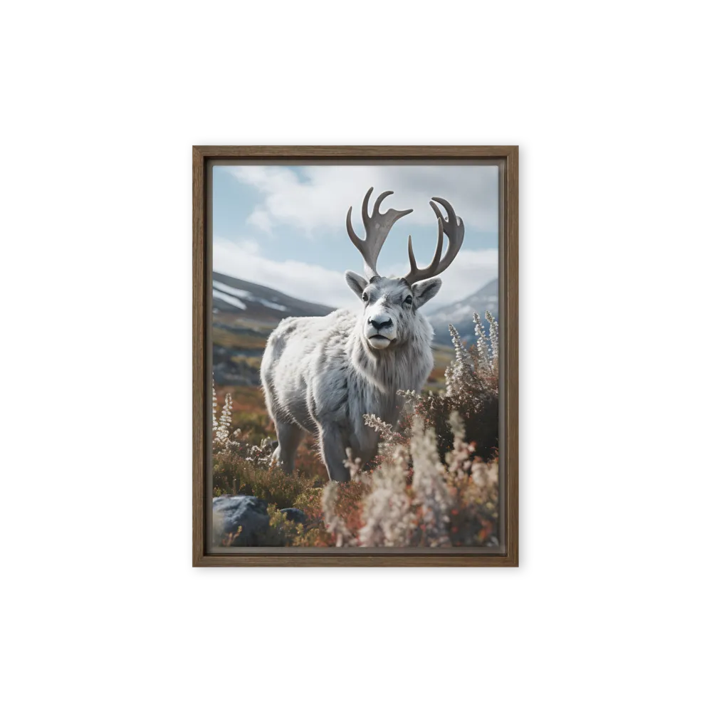 Majestic Harmony: The Reindeer in Nature | Canvas with Brown Frame | 9″×12″