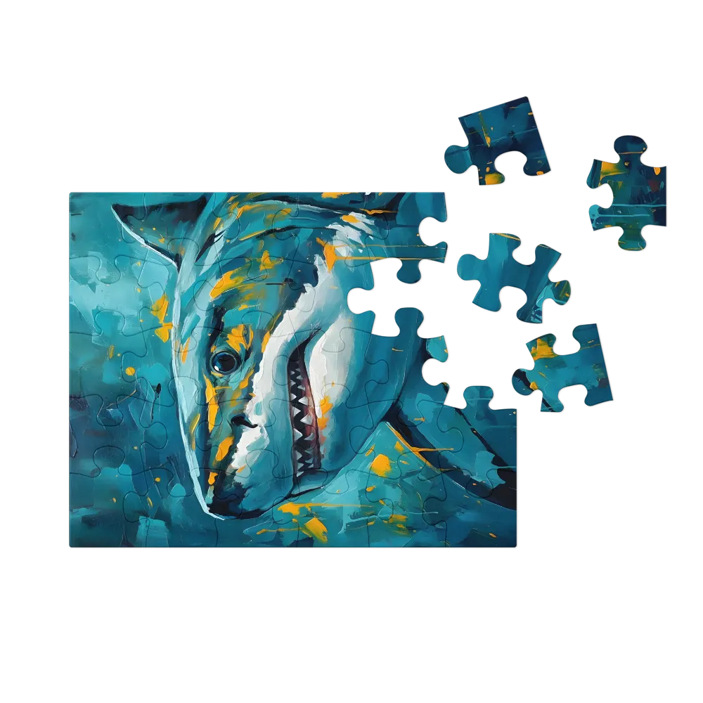 Teal Shark Portrait 
 Jigsaw Puzzle in Tin Box