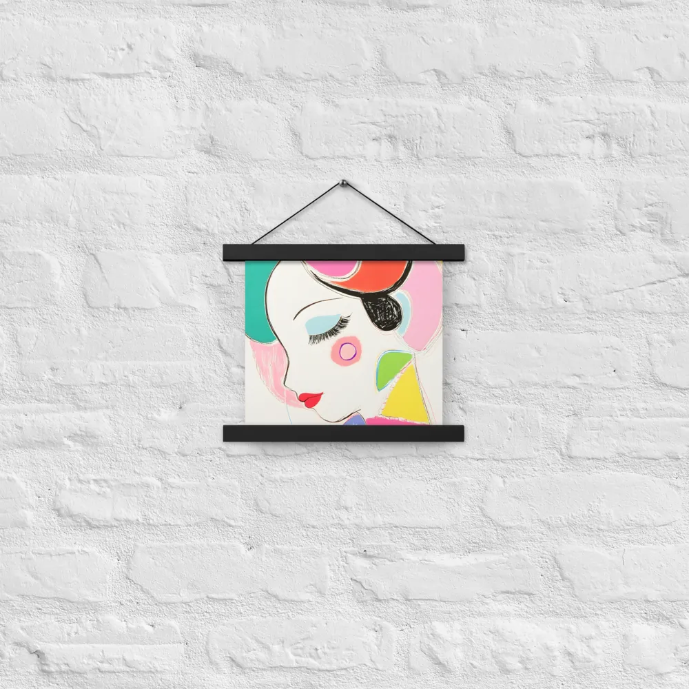 Whimsical Portrait in Colorful Abstraction | Poster With Black Wood Hanger | 10″×10″