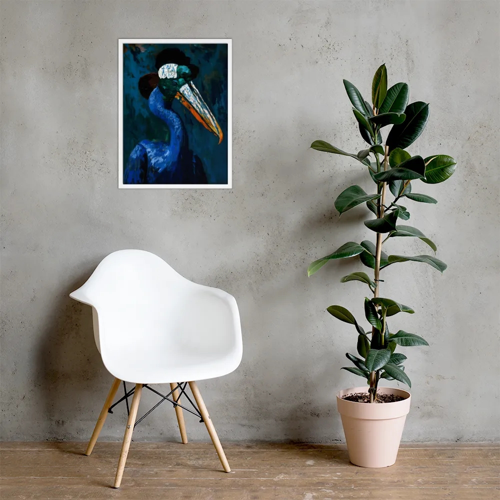 Majestic Absurdity: The Hat-Wearing Bird | Poster with White Frame | 18″×24″