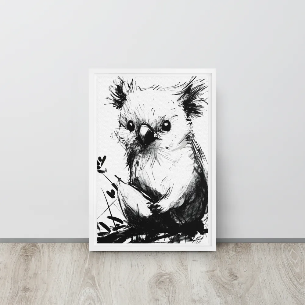 Whimsical Koala in Ink | Canvas with White Frame | 12″×18″
