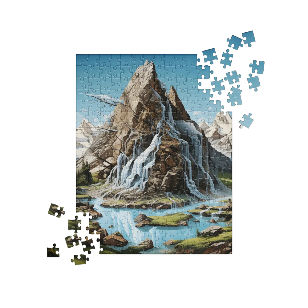 Majestic Cascade: A Mountain Masterpiece | Jigsaw Puzzle | 252/520 pieces