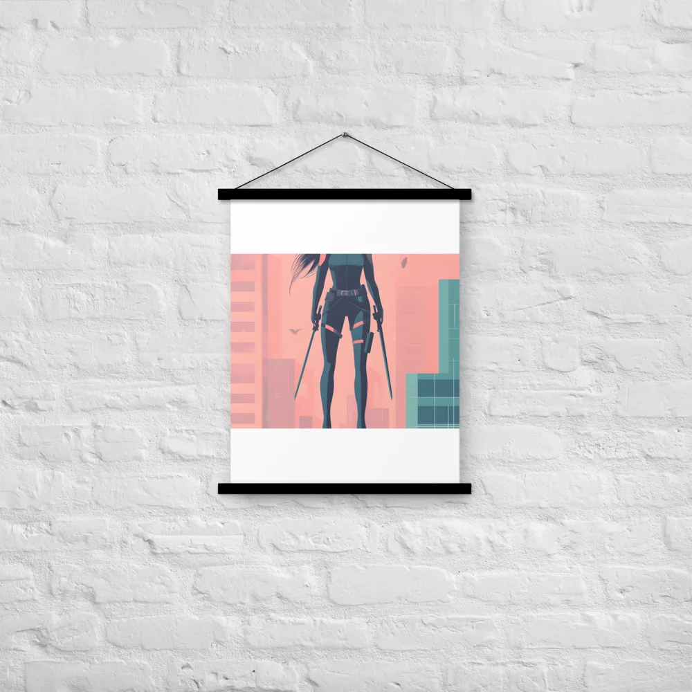 Urban Sentinel: A Warrior's Stand | Poster With Black Wood Hanger | 18″×24″