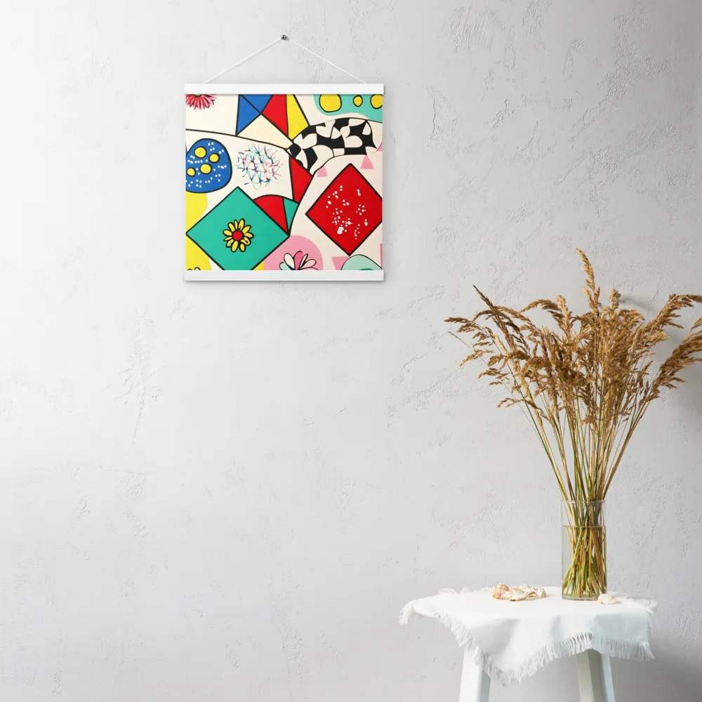 Joyful Geometry: A Playful Dance of Shapes and Colors | Poster With White Wood Hanger | 16″×16″