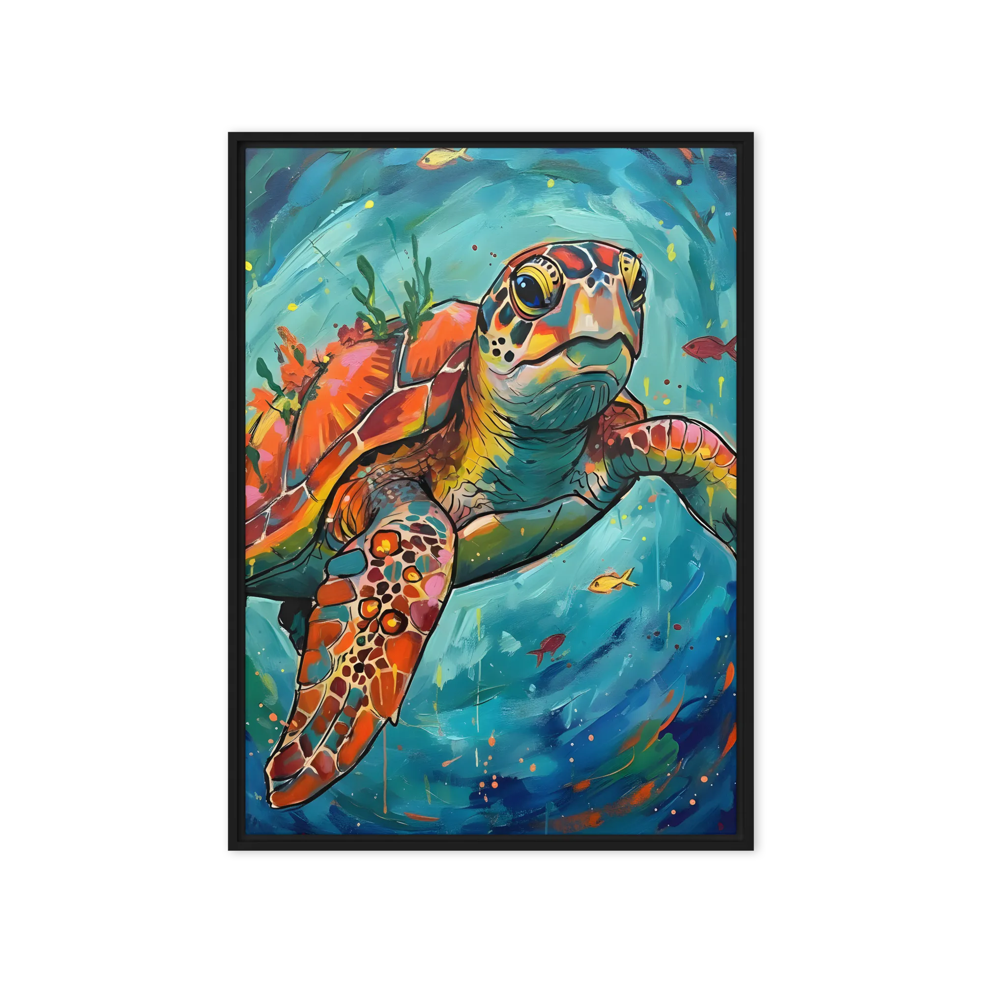 Oceanic Kaleidoscope Turtle 
 Canvas with Black Frame