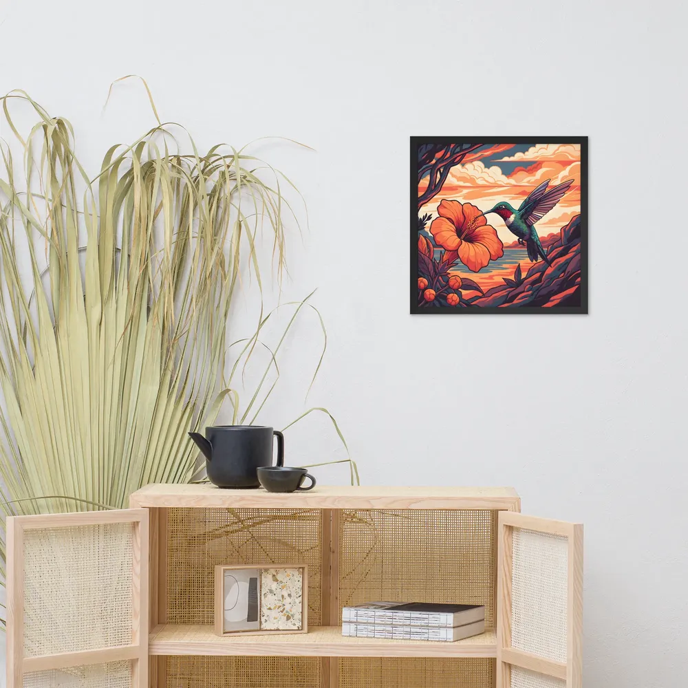 Hummingbird and Hibiscus 
 Poster with Black Frame | 18″x 18″