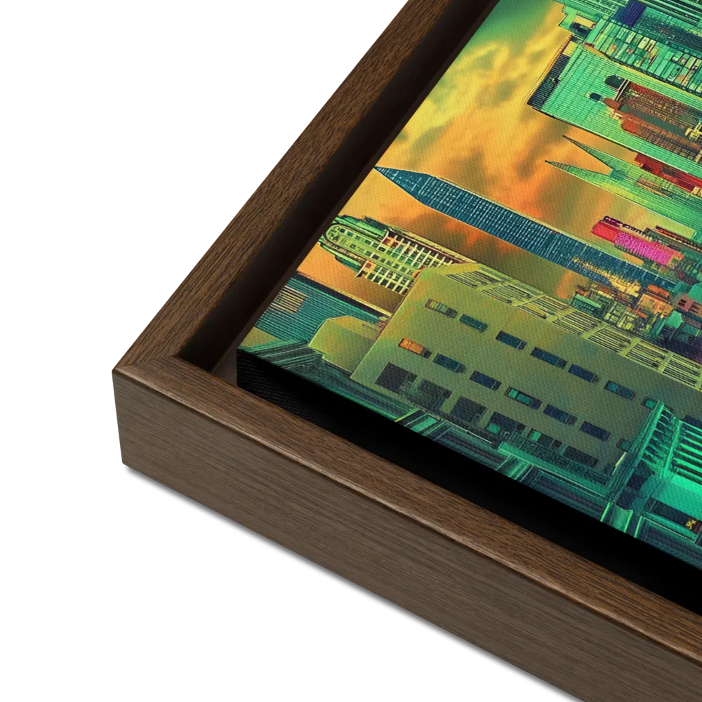 Urban Surrealism: Neon Dreams | Canvas with Brown Frame | 12″×12″