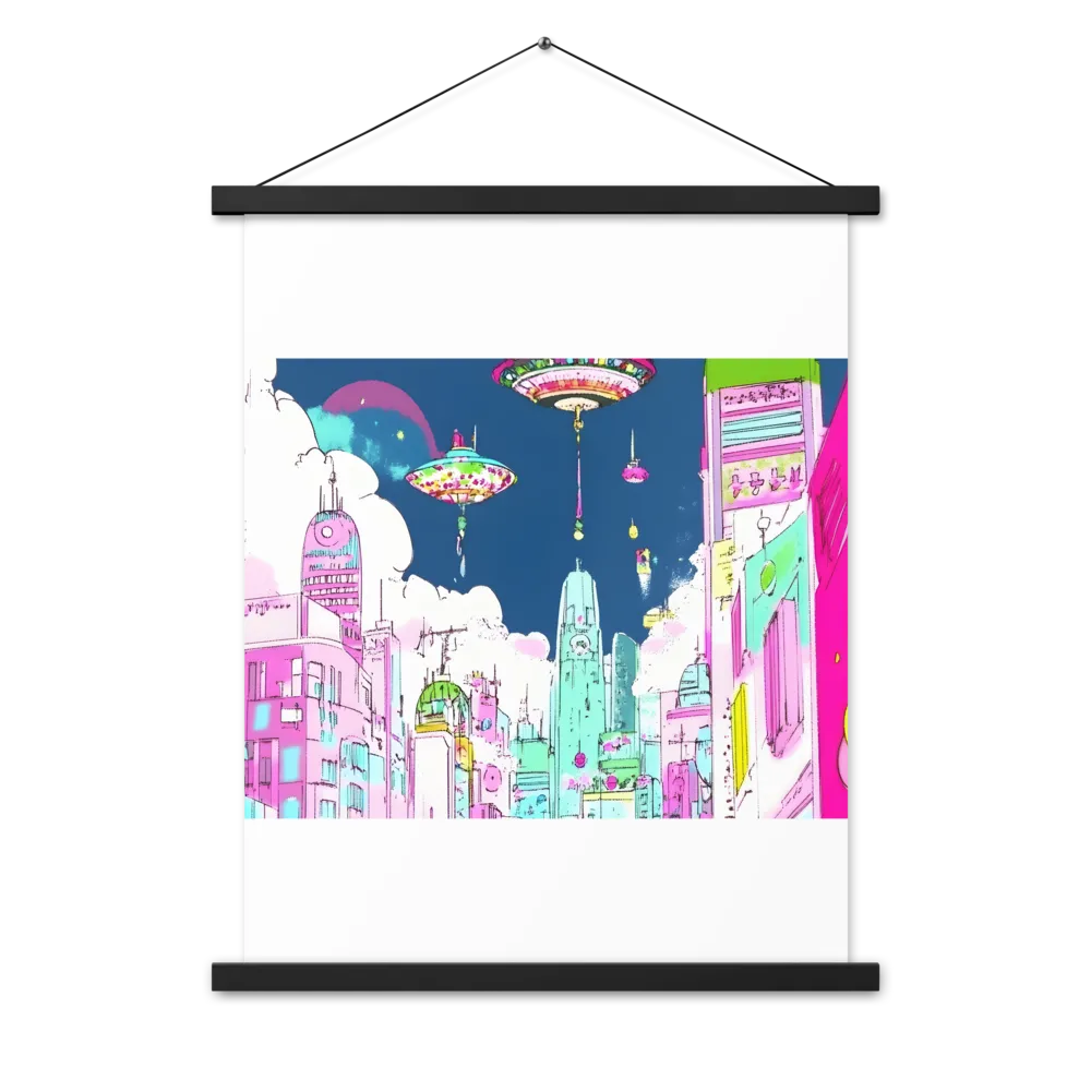 Futuristic Cityscape with Floating Structures | Poster With Black Wood Hanger | 18″×24″