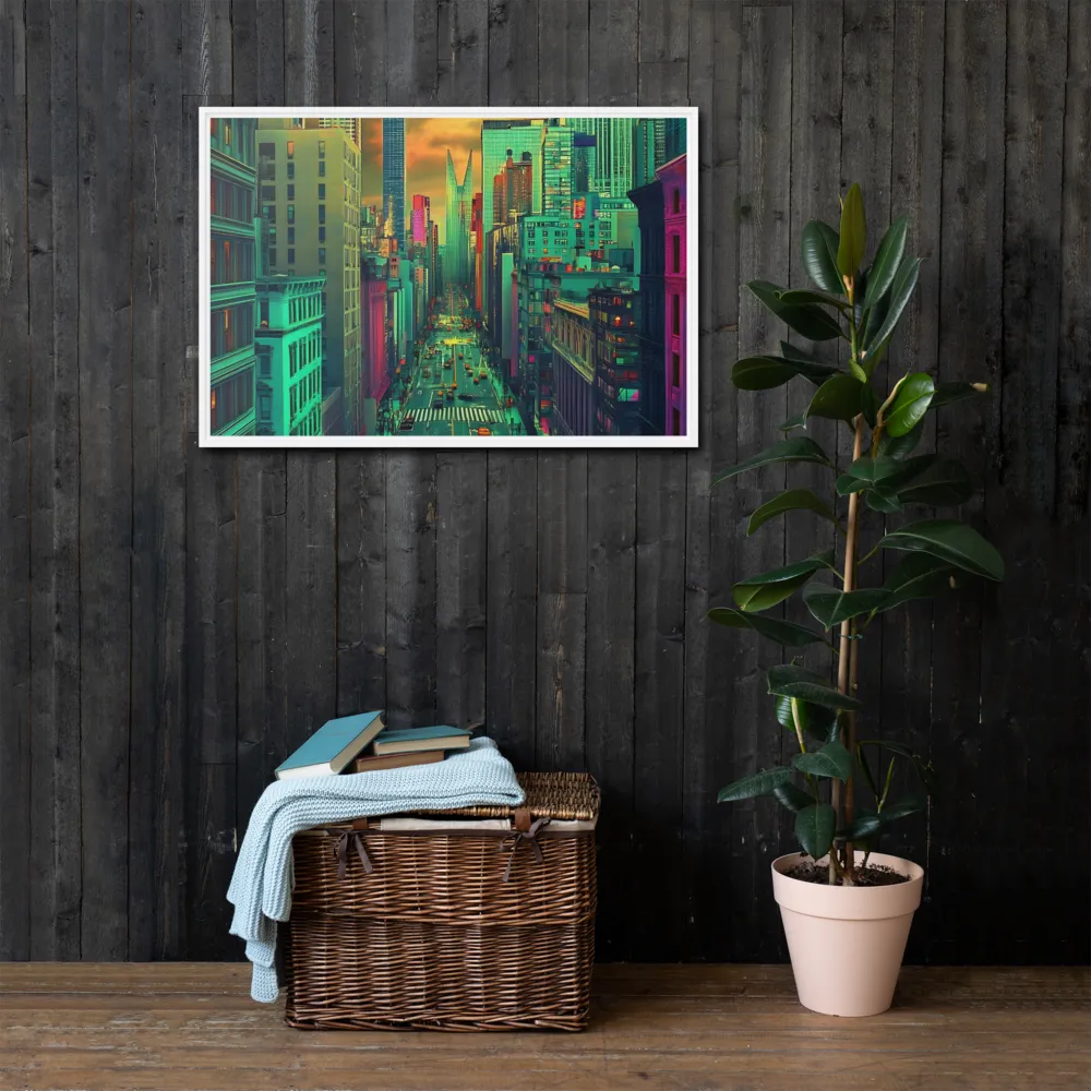 Urban Surrealism: Neon Dreams | Canvas with White Frame | 24″×36″