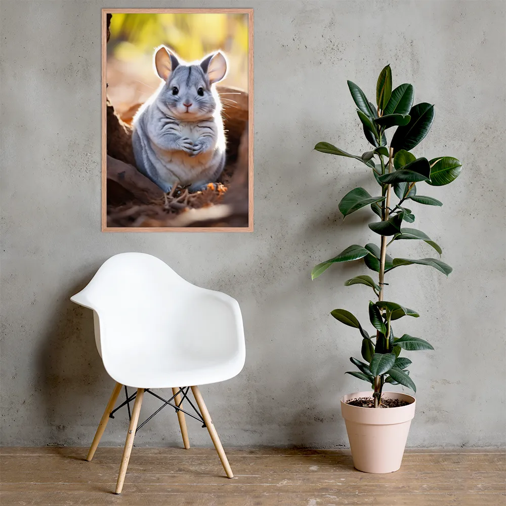 Gentle Whispers of Nature: The Chinchilla | Poster with Red oak Frame | 24″×36″