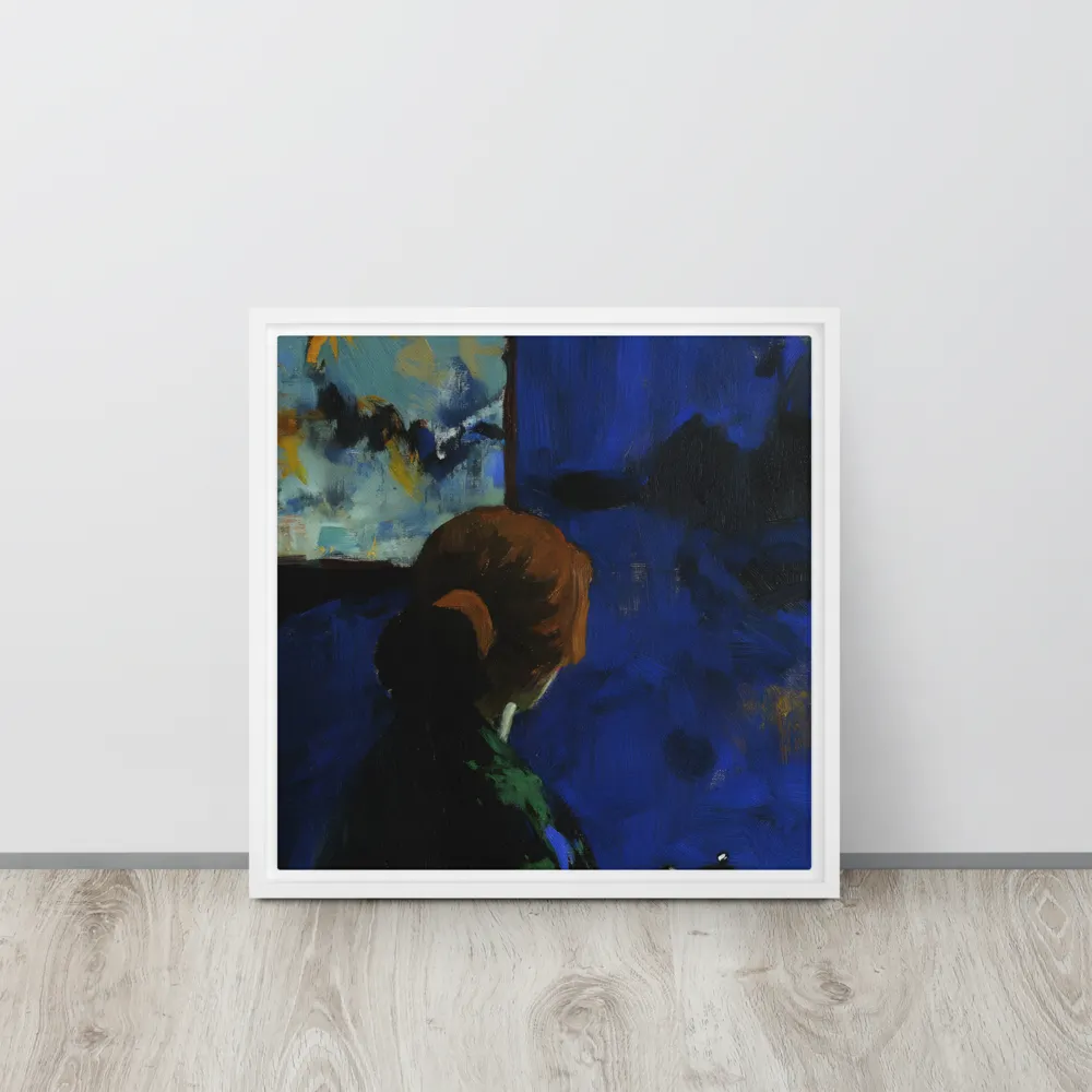 Contemplation Under the Night Sky | Canvas with White Frame | 16″×16″
