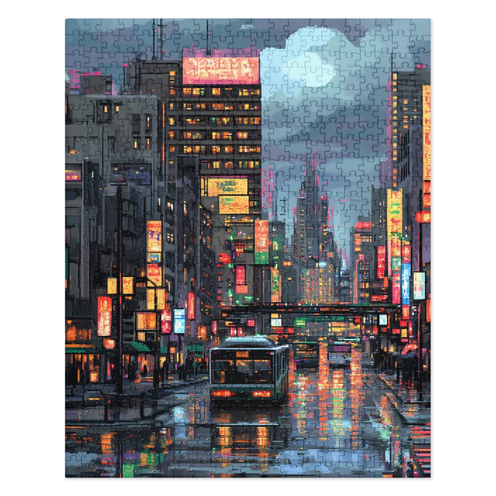 Neon Dreams: A Pixelated Urban Night | Jigsaw Puzzle | 520 pieces