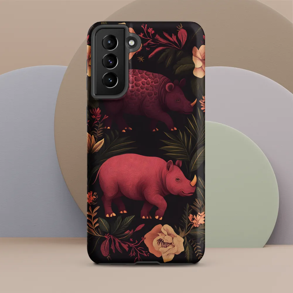 Rhinos in Floral Embrace