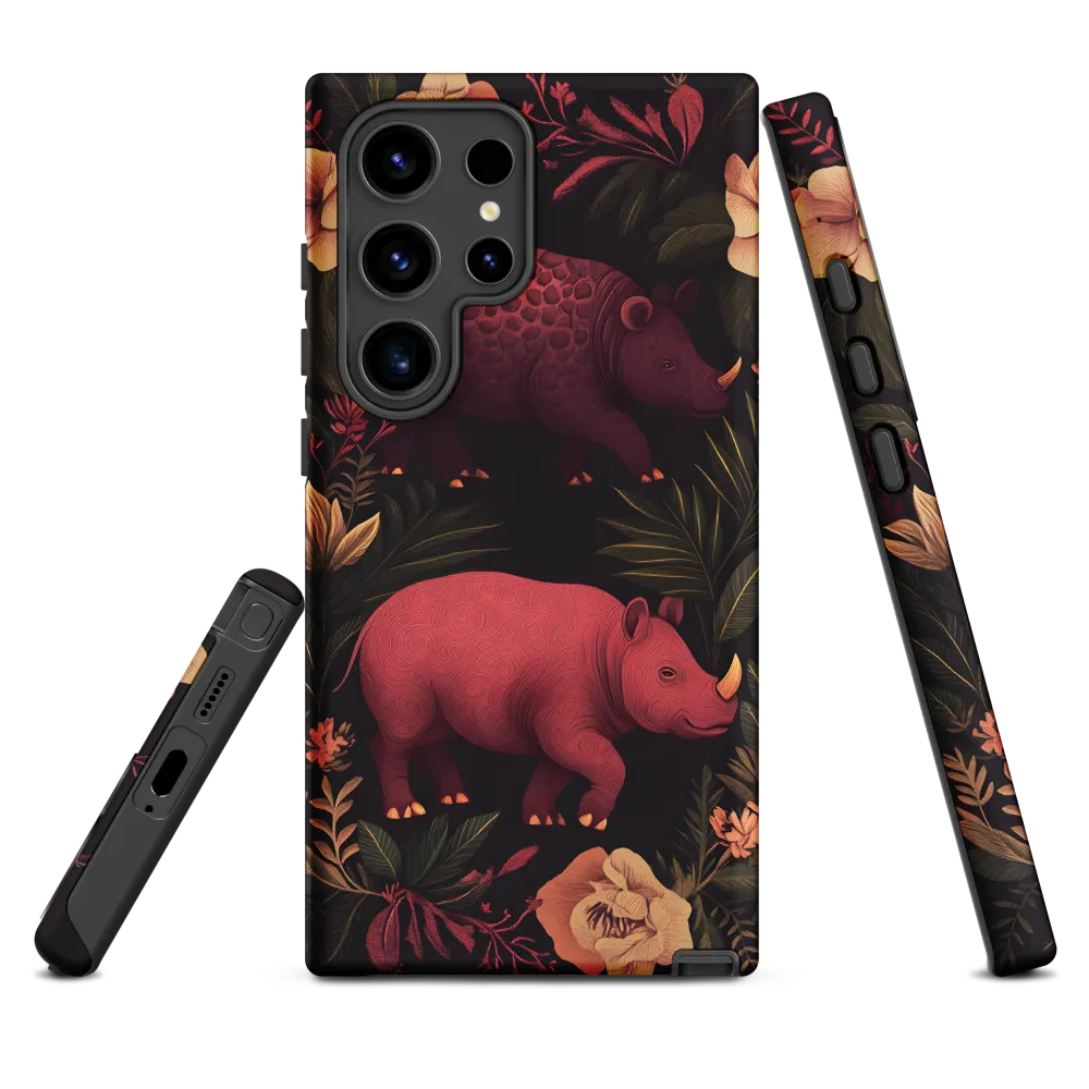 Rhinos in Floral Embrace