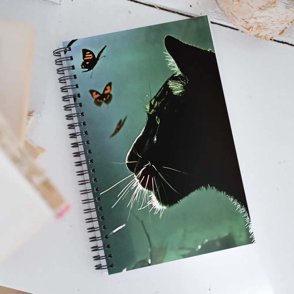 Mystical Encounter: Cat and Butterflies | Spiral Notebook