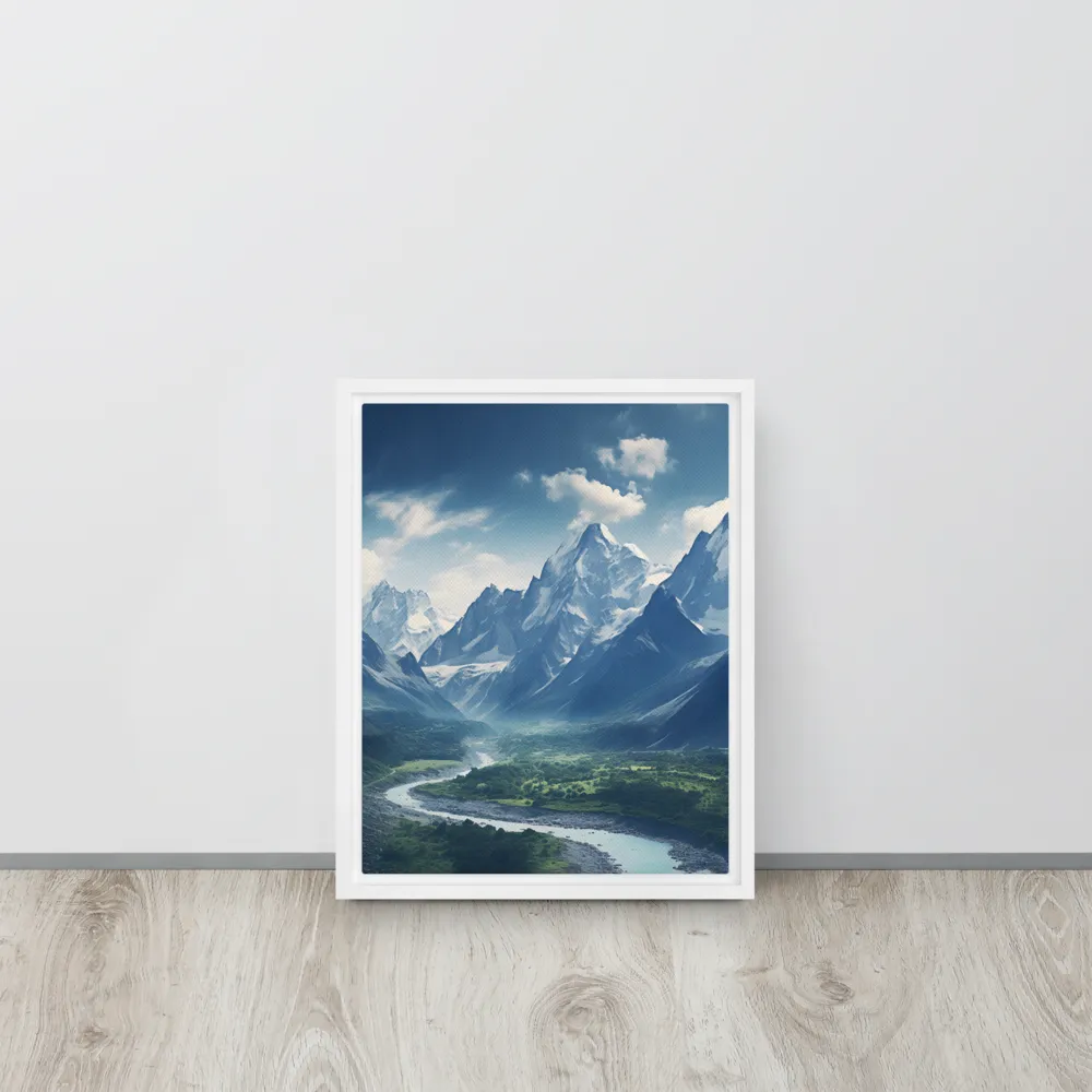 Majestic Serenity: A Landscape of Mountains and Rivers | Canvas with White Frame | 11″×14″