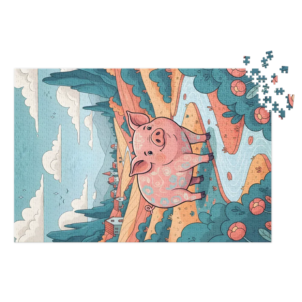 Whimsical Floral Pig 
 Jigsaw Puzzle in Tin Box
