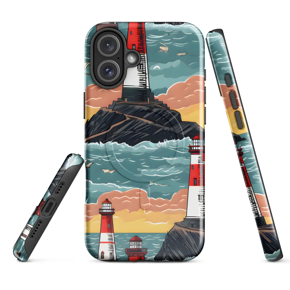 Lighthouses in a Whimsical Ocean | Phone Case |  16 Plus | MagSafe® Tough Case | Glossy