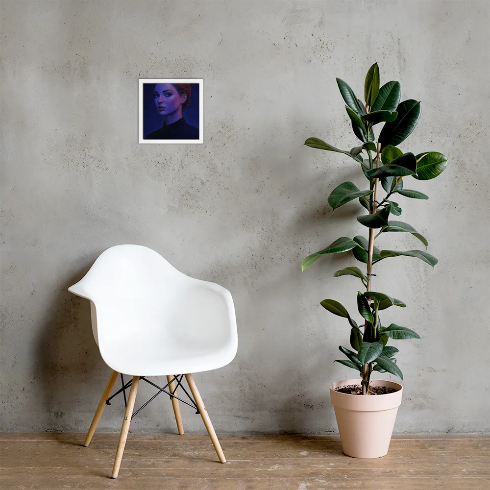 Ethereal Portrait in Blue and Red | Poster with White Frame | 10″×10″