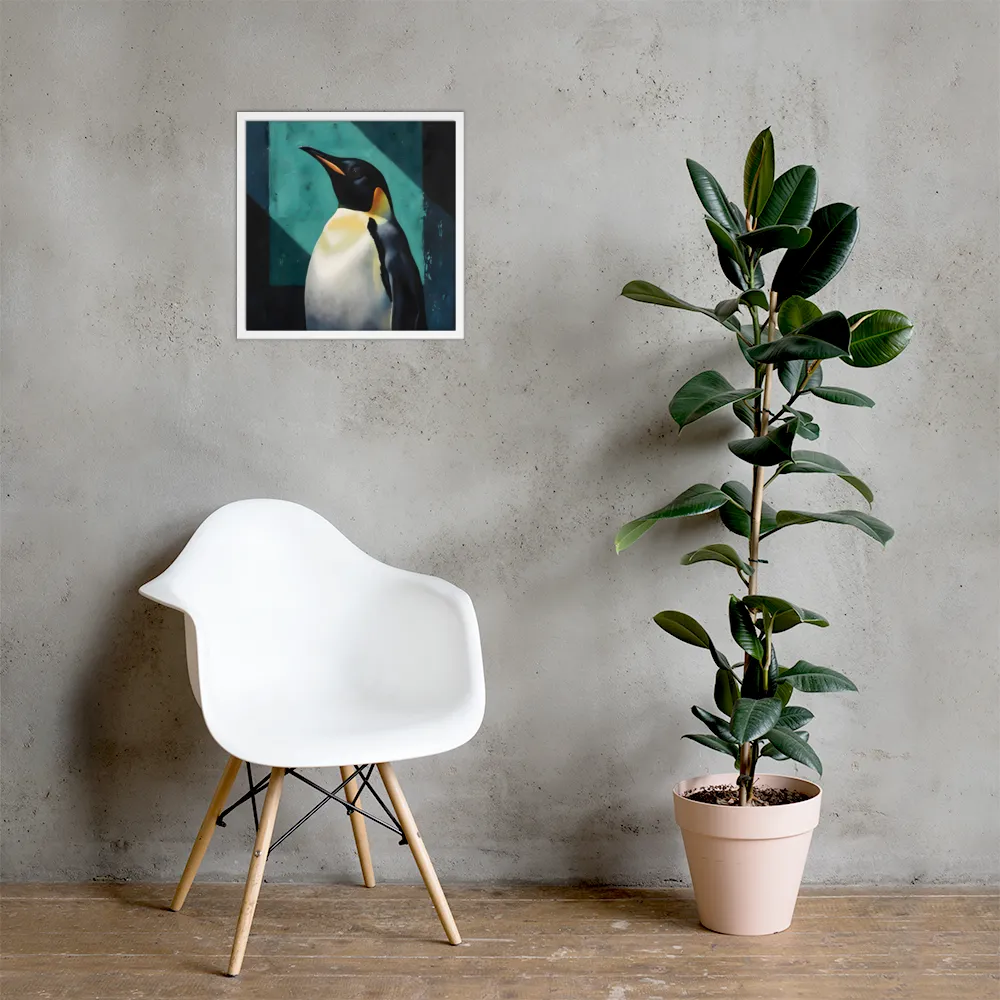 Regal Penguin 
 Poster with White Frame | 18″x 18″
