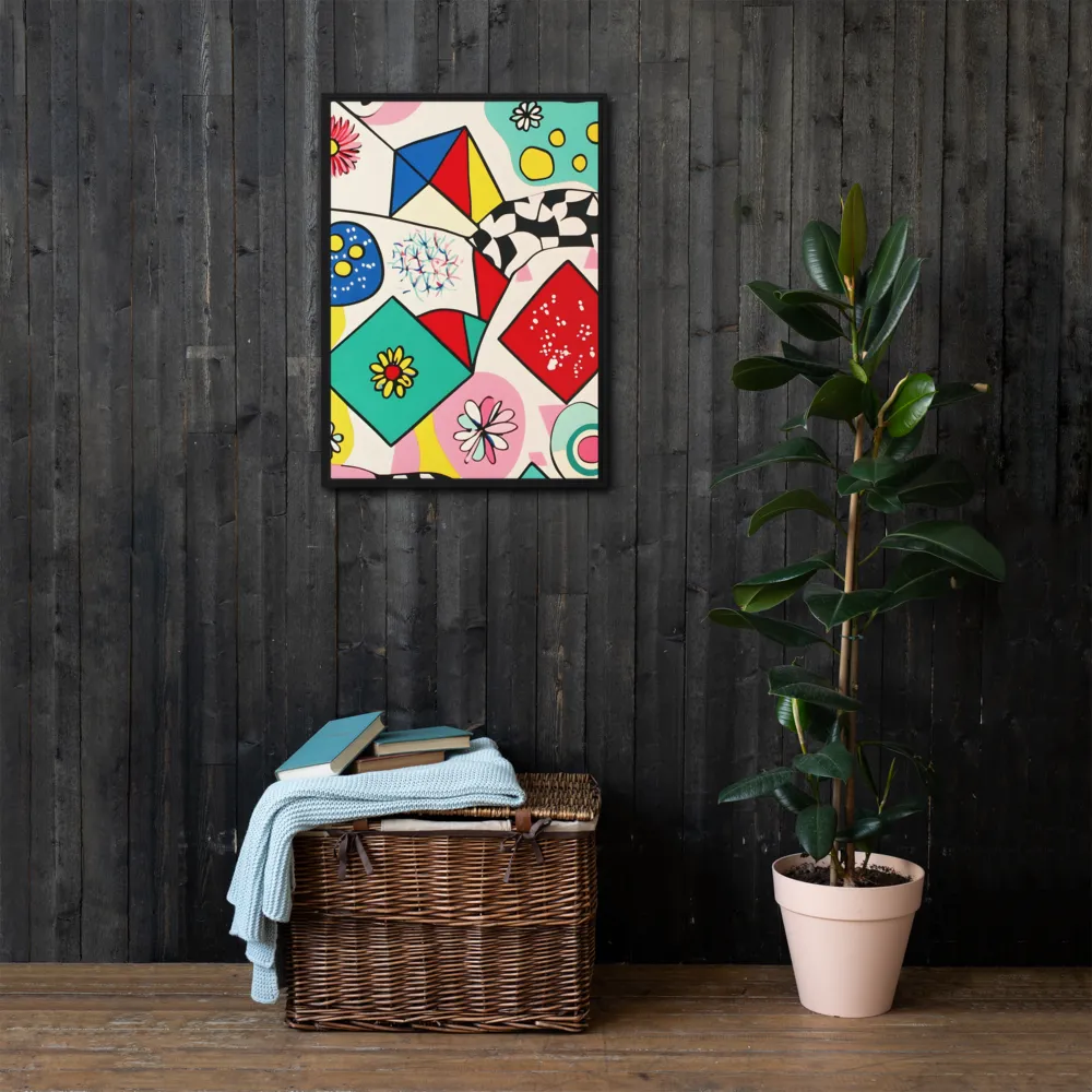 Joyful Geometry: A Playful Dance of Shapes and Colors | Canvas with Black Frame | 20″×28″