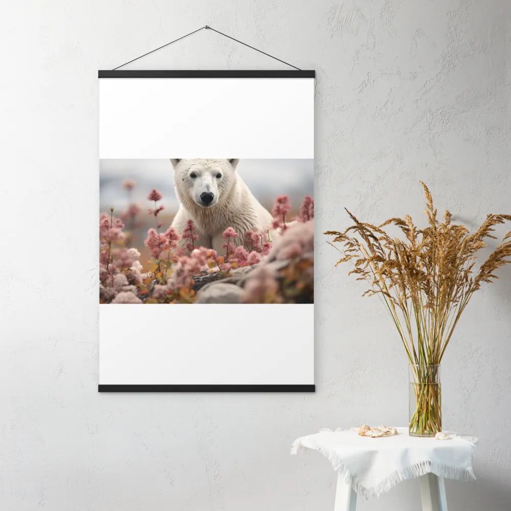 Curiosity Among Blooms: The Polar Bear | Poster With Black Wood Hanger | 24″×36″